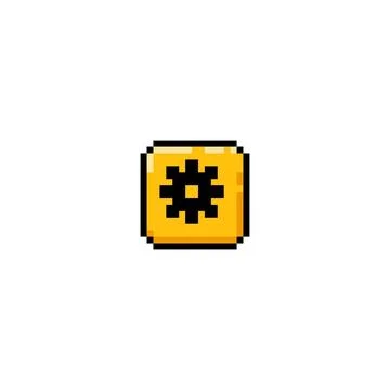 Vector icon of a pixel game button with a gear sign. Control and interface Stock Illustration