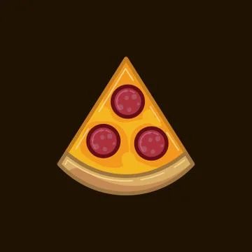 Vector icon pizza with sausage on a dark background. Illustration of fast food Stock Illustration