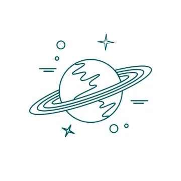 Vector icon planet Saturn with rings. Astronomy. Stock Illustration