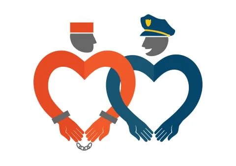 Vector icon of a policeman and a prisoner. Stock Illustration