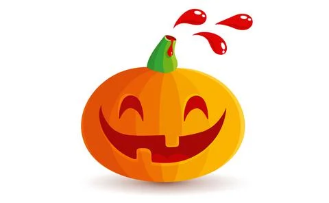 Vector icon of pumpkin with blood drop in kawaii style for Halloween. Stock Illustration