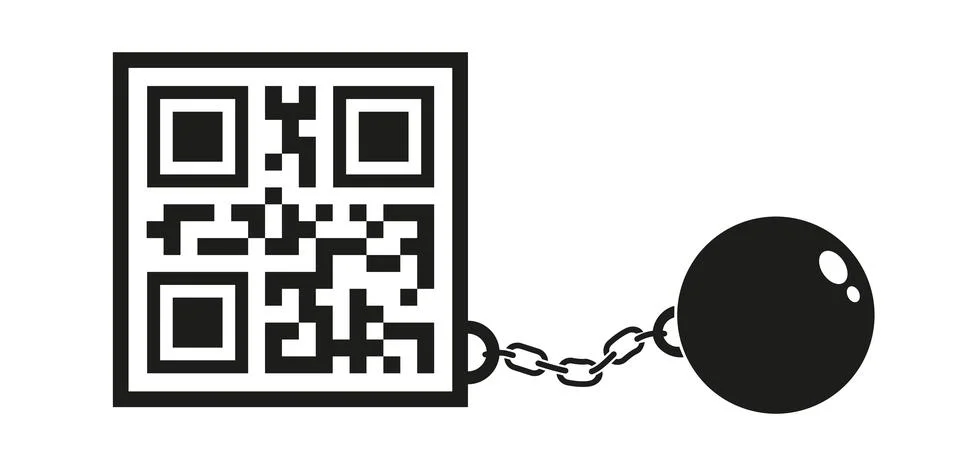 Vector icon of QR code with metal shackles. Stockillustratie