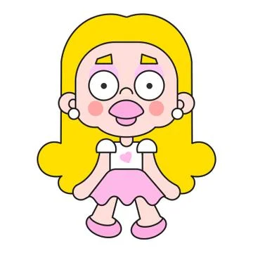 Vector Icon Of A Rag Doll Princess. The Kids Toy Doll Has Hair Stock Illustration