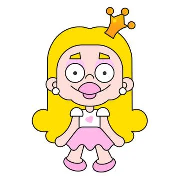 Vector Icon Of A Rag Doll Princess. The Kids Toy Doll Has Hair Stock Illustration