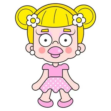 Vector Icon Of A Rag Doll Princess. The Kids Toy Doll Has Hair Stock Illustration