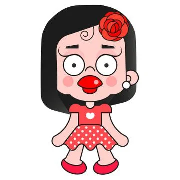 Vector Icon Of A Rag Doll Princess. The Kids Toy Doll Has Hair Stock Illustration
