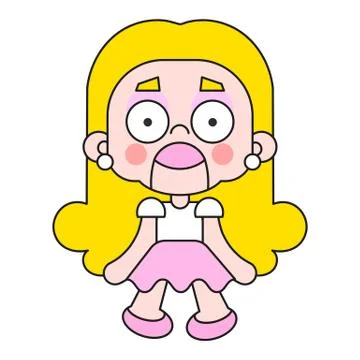 Vector Icon Of A Rag Doll Princess. The Kids Toy Doll Has Hair Stock Illustration