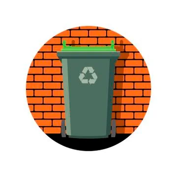Vector icon of recycling wheelie bin against the brick wall Stock Illustration