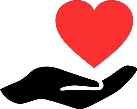 Vector icon of a red heart on the palm as a concept of care Stock Illustration
