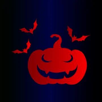 Vector icon - red jack pumpkin and bats on a blue gradient background Illustrazione stock