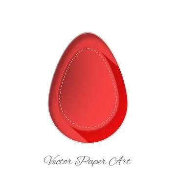 Vector icon of red paper Easter egg with stitching pattern, gray text on th.. Stock Illustration