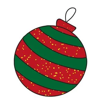 Vector icon red tree toy with sparkles. Ball sticker Stock Illustration