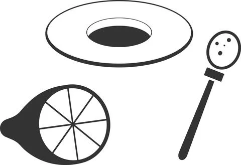 Vector icon of a saucer, lemon, and sugar spoon. Stock-Illustration