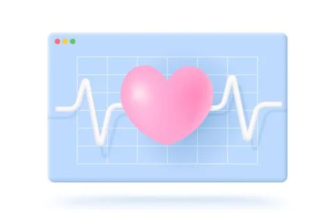 Vector icon of screen with heart and pulse in 3D style. Vector illustration o Stock Illustration