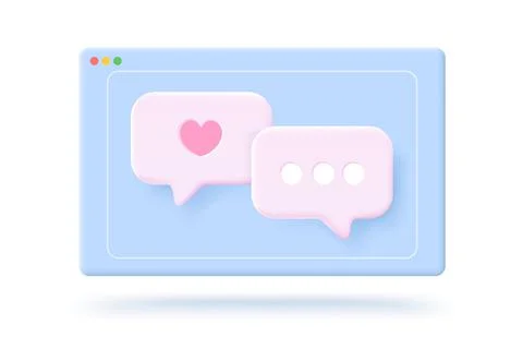 Vector icon of screen with message bubbles in 3D style. Vector illustration o Stock Illustration