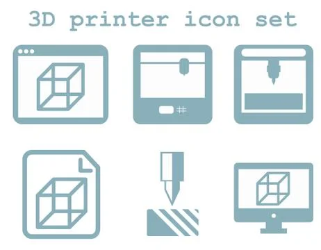 Vector icon set of 3d printing technology, flat blue isolated ic Stockillustratie