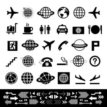 Vector icon set for airport Stock Illustration