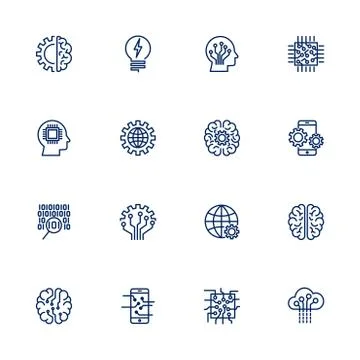 Vector icon set for artificial intelligence concept. Various symbols for the  Stockillustratie