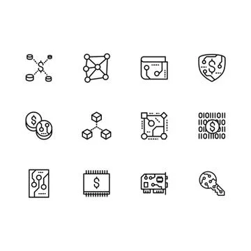 Vector icon set bitcoin, block chain, mining, cryptocurrency, exchange, payment 스톡 일러스트