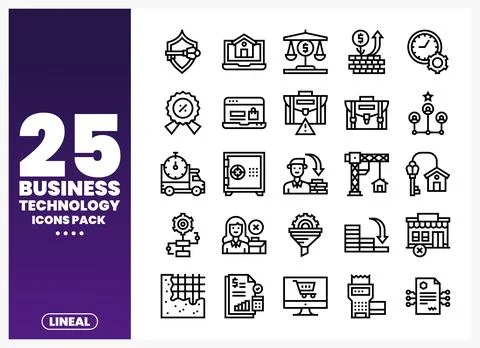 Vector icon set for business technology with diverse icons Stock Illustration