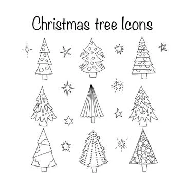 Vector icon set with Christmas trees. . Stock Illustration