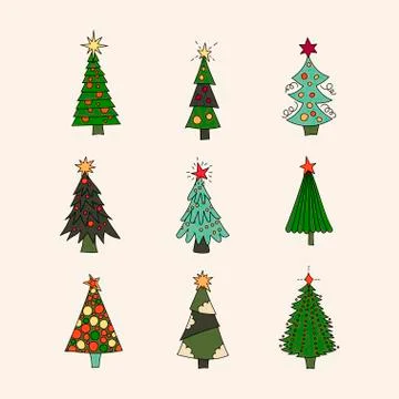 Vector icon set with Christmas trees. . Stock Illustration