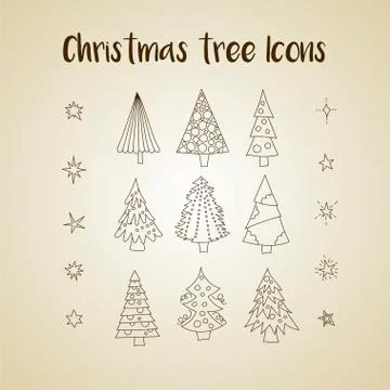 Vector icon set with Christmas trees. . Stock Illustration