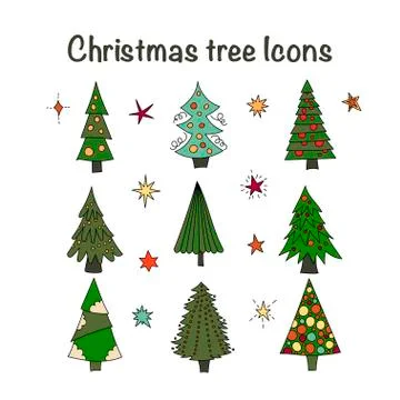 Vector icon set with Christmas trees. . Stock Illustration