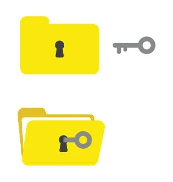 Vector icon set of closed and opened file folders with keyhole and key. Stockillustratie