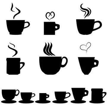 Vector  icon set of coffee cups and saucers Stock Illustration