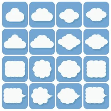 Vector icon set, collection of cloud icons, white on blue backgr Stock Illustration