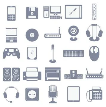 Vector icon set of computer media gadgets and devices Stock Illustration