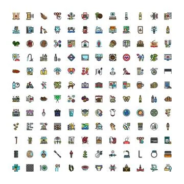 Vector icon set covering diverse business and lifestyle concepts Illustrazione stock