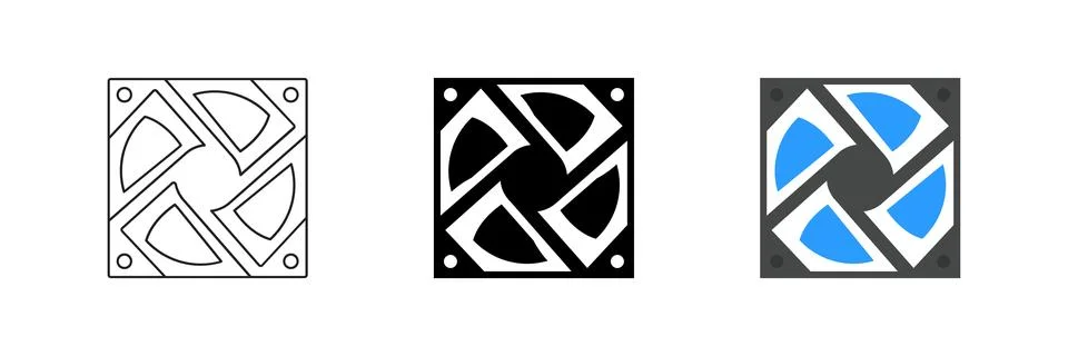 Vector icon set depicting cooling fans, perfect for computer and thermal de.. Illustrazione stock