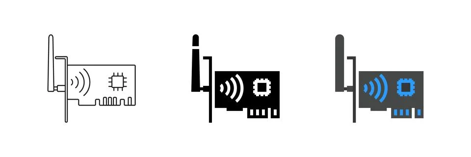 Vector icon set depicting network cards, ideal for connectivity and technol.. Stock Illustration