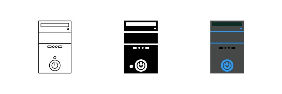 Vector icon set depicting PC cases, ideal for computer and hardware designs. Stock Illustration