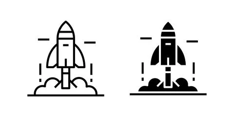 Vector icon set depicting rocket launches, ideal for space and exploration .. Stock Illustration