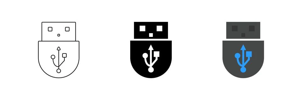 Vector icon set depicting USB drives, ideal for storage and connectivity de.. Illustrazione stock