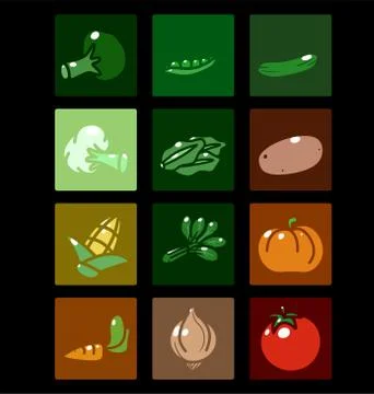 Vector icon set of different vegetables isolated Stock Illustration