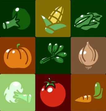 Vector icon set of different vegetables isolated Stock Illustration