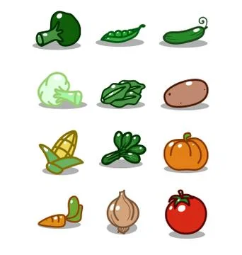 Vector icon set of different vegetables isolated Stock Illustration