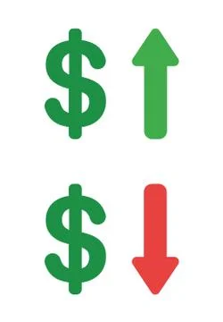 Vector icon set of dollar up and down. Stock Illustration