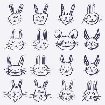 Vector icon set of easter bunny Illustrazione stock