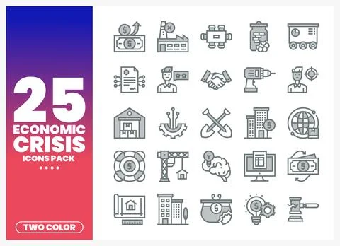 Vector icon set for economic crisis. featuring icons on a white background. 스톡 일러스트