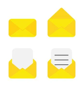Vector icon set of envelope. Closed, opened, empty and with blank and written 스톡 일러스트