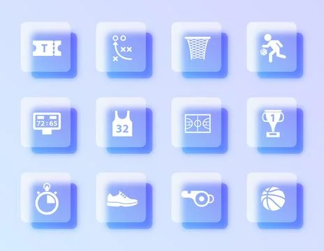 A vector icon set featuring basketball themes Stock Illustration