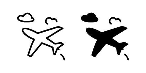 Vector icon set featuring flying airplanes, perfect for travel and transpor.. Stock Illustration