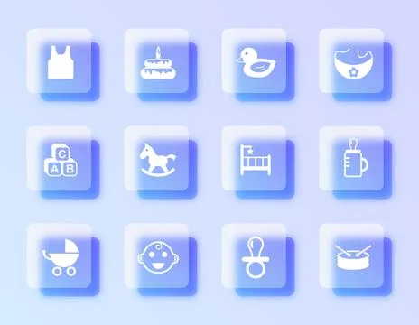 A vector icon set featuring frosted glassmorphism squares Stock Illustration