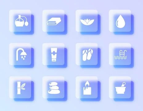 A vector icon set featuring frosted glassmorphism Stock Illustration