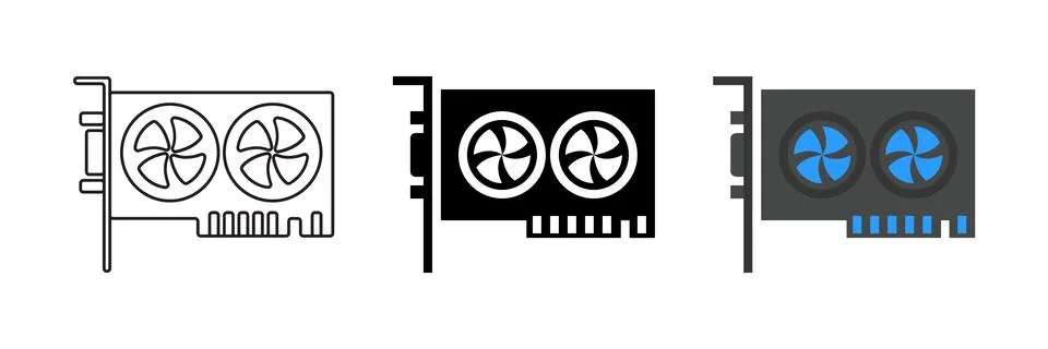 Vector icon set featuring graphics cards, suitable for gaming and visual de.. Stock Illustration